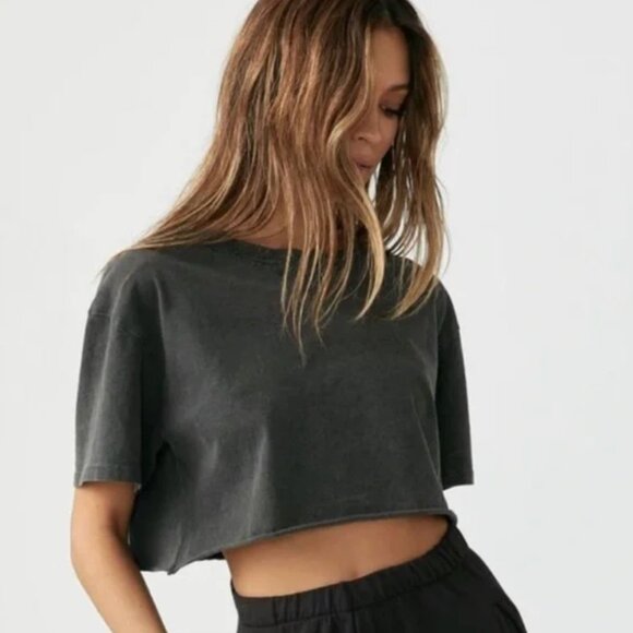 Joah Brown Cobain Crop Tee Washed Black Cotton OSFM - Picture 1 of 8